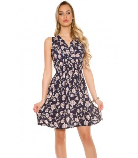 Koucla dark blue floral pattern v-summer dress