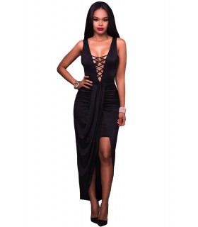 Black lattittittie-tinted high low dress