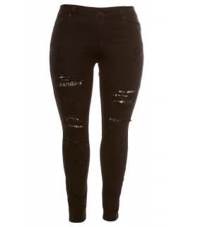 Curvy Girls Size Black Lace Decorated Worn Jeans