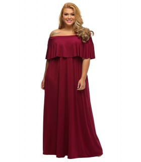 Burgundy off-shoulder maxikko (plus size)
