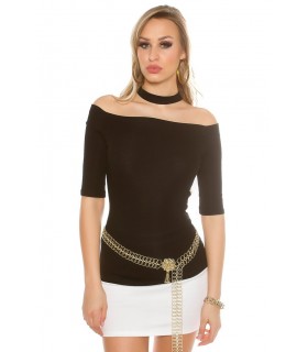 Koucla musta puolihihainen choker-paita