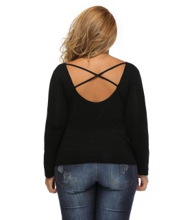 Musta pitkähihainen ristikkopaita (plus size)