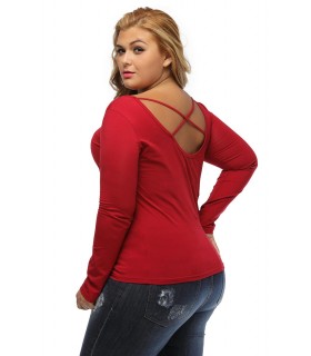 Red long-sleeved lattix shirt (plus size)