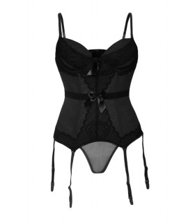 Black lace-decorated corset with garter vest