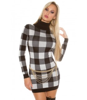Koucla black high-collar checkered knit dress