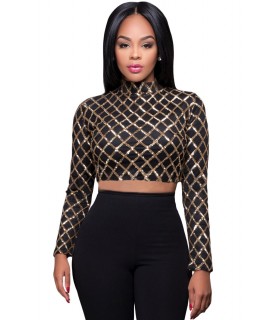 Black and gold long-sleeved short shirt