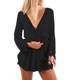 Black long sleeve v-playsuit