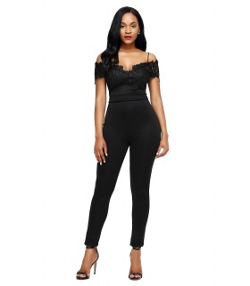 Black lace embroidered jumpsuit