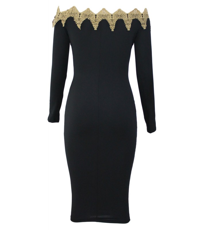 Svart guld broderat off-shoulder midimekko – kuva 2