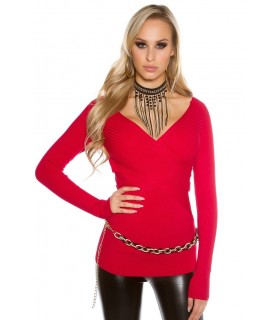 Koucla red long sleeve v-ribbineule
