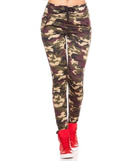 Beige army pattern leggings with pockets