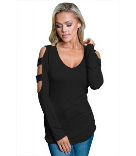 Black slit sleeved v-shirt