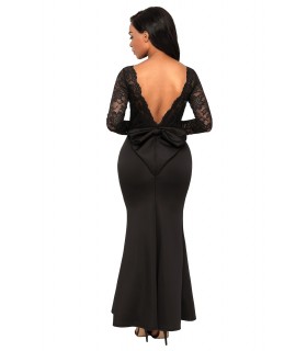 Black long-sleeved lace-ornamented long party dress with a rye [LAST CHANCE]