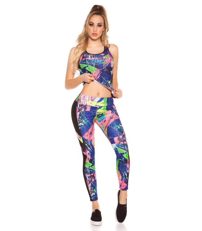 Färgglada blå mesh workout tights + topp – kuva 2
