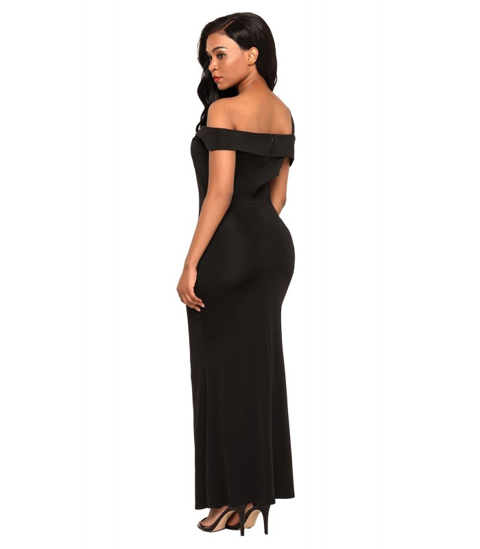 Svart enkel axel off-shoulder maxikko – kuva 2