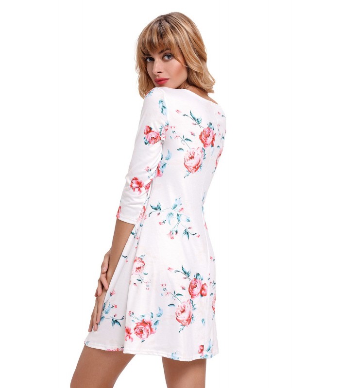 Vit blommönster lattittile-inbäddad klänning – kuva 2