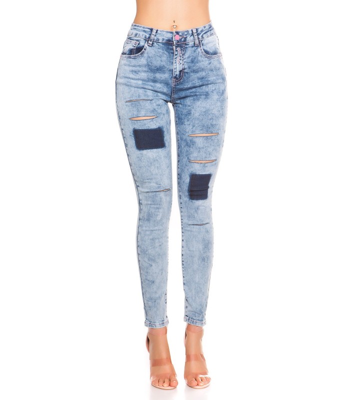 Koucla blå jeans med slitsar och fläckar – kuva 3