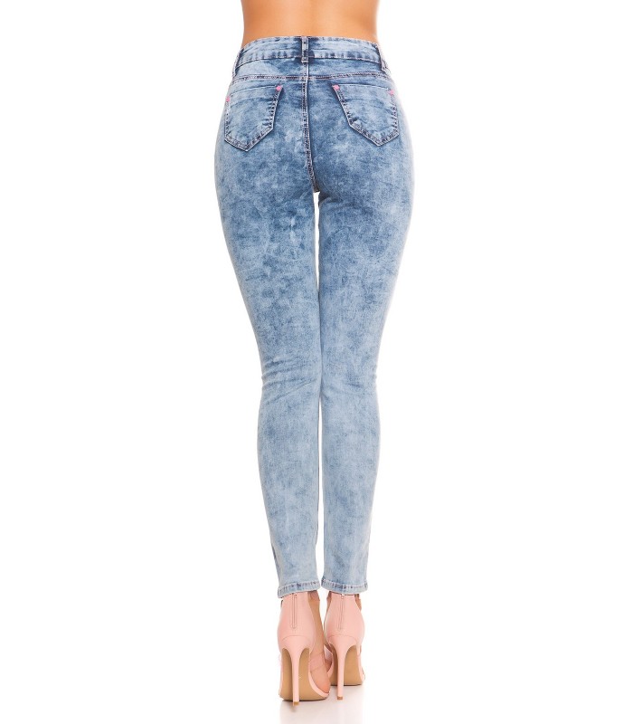 Koucla blå jeans med slitsar och fläckar – kuva 4