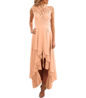 Apricot lace-orned high low party dress [LAST CHANCE]