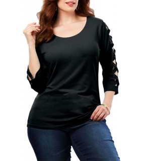 Black lattix sleeve shirt (plus size)