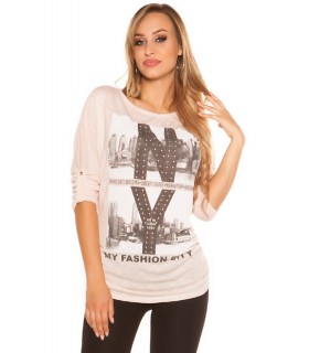 Koucla pink NY bat sleeve print shirt