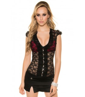 Black Short Sleeve v-Lace Shirt