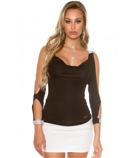 Koucla black slit-sleeved rhine-lying shirt