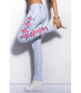 Koucla light blue pink lace embellished jeans [LAST CHANCE]