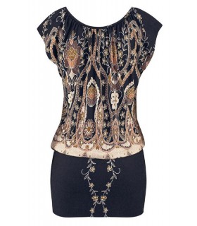Print-pattern short-sleeved long shirt