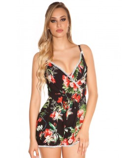 Svart blommönster v-playsuit [SISTA CHANSEN]