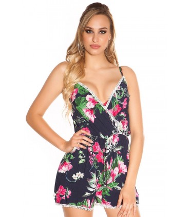 Mörkblå blommönster v-playsuit