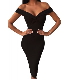 Black off-shoulder twist midimekko [LAST CHANCE]