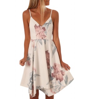 White floral pattern asymmetrical skater party dress [LAST CHANCE]