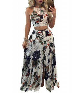 White floral pattern short top + maksi skirt