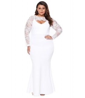 Valkoinen pitsihihainen pitkä juhlamekko (plus size) [LÖYTÖ]