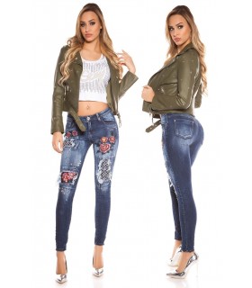 Blue rose-adorned decorated jeans [LAST CHANCE]