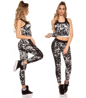 Black print pattern workout tights + top