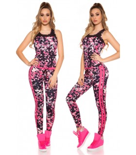 Pink print pattern workout tights + top