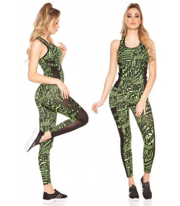 Gula tryckmönster mesh workout tights + top