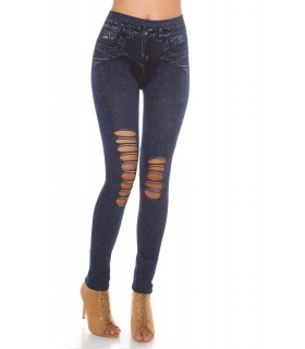 Dark blue ripped denim leggings