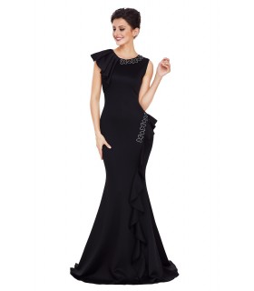 Black rhine and ruffled long party dress [LAST CHANCE]