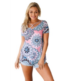 Colorful lattice decorated short-sleeved print shirt [LAST CHANCE]