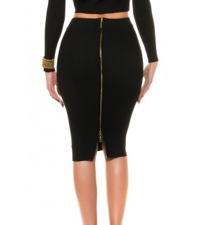 Koucla black high-waisted ribbineulehame with zipper
