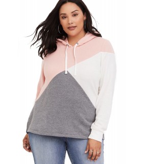Vaaleanpunainen kolmevärinen huppari (plus size)