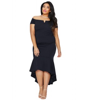 Dark blue off-shoulder high low mermaid dress (plus size) [LAST CHANCE]