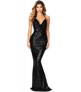 Black Long Mermaid Bead Sequin Dress [LAST CHANCE]