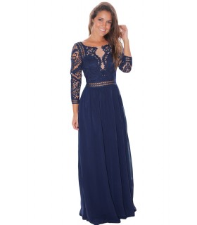 Blue lace embroidered long party dress