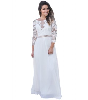 White lace embroidered long party dress