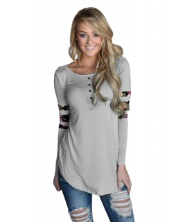 Grey floral striped shirt with buttons