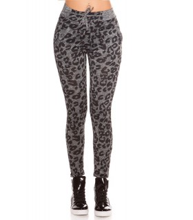 Grey leopard print workout tights with pockets
